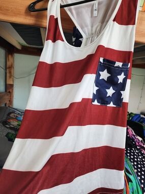 American Flag Striped Tank Top with Star Pocket And Bow